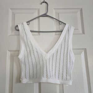 Zara White V-Neck Knit Crop Top